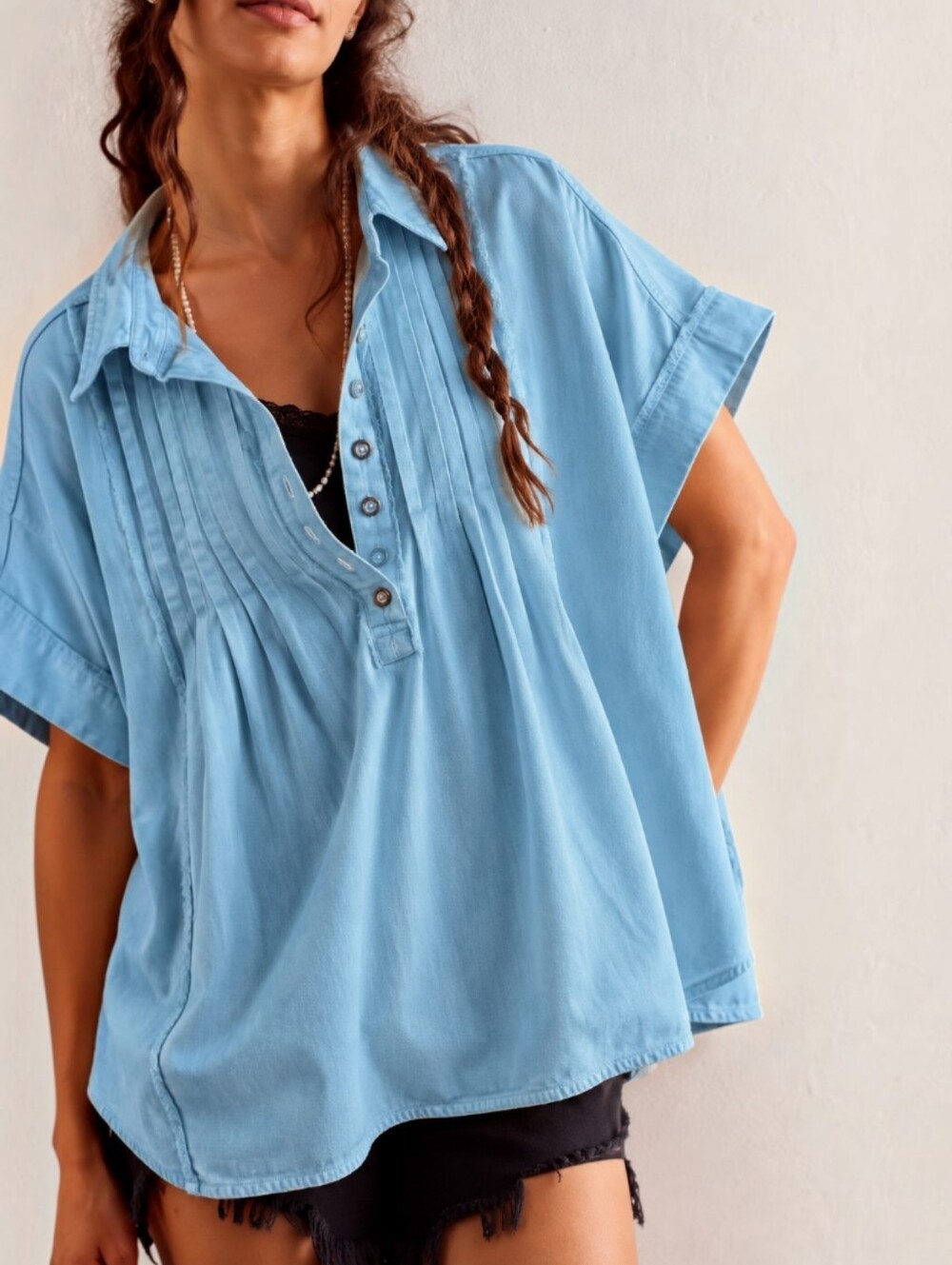 We The Free Blue Classic Shirt, XL, Boho Oversized Coastal Casual Chic Relaxed
